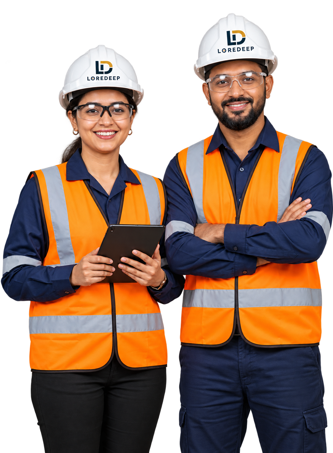 Loredeep industrial technical specialists in branded safety hard hats representing direct-hire careers in maintenance and reliability