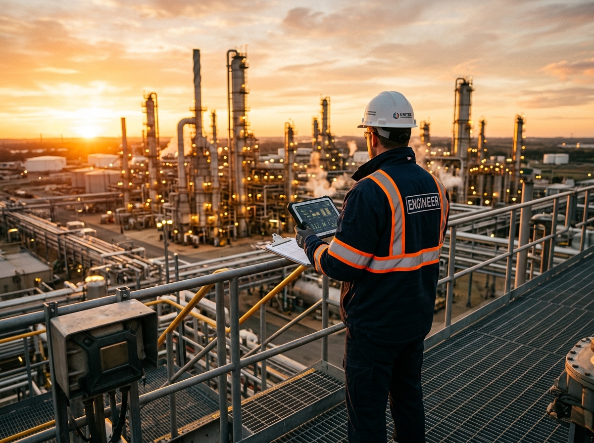 Industrial plant engineer inspecting plant operations