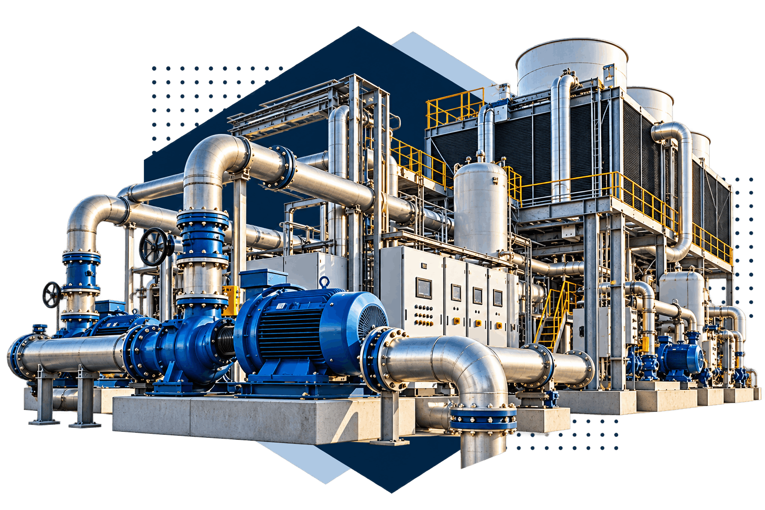 Industrial plant utilities, electrical substations, compressed air systems, boilers, and piping infrastructure